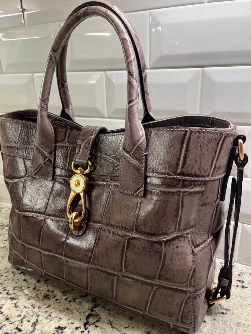 Dooney & Bourke Florentine Large Amelie Crocodile Embossed Gray Tote EUC - Picture 3 of 15